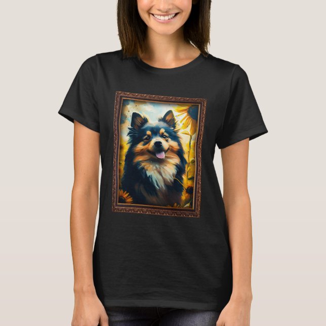 Finnish Lapphund Painting Sunflower Flower Mom Wom T-Shirt (Front)