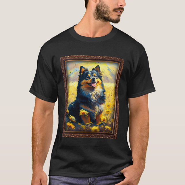 Finnish Lapphund Painting Sunflower Flower Mom Wom T-Shirt (Front)