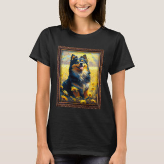 Finnish Lapphund Painting Sunflower Flower Mom Wom T-Shirt