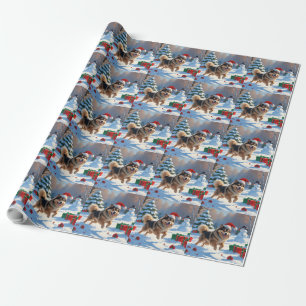 Finnish Lapphund Running Snow with Christmas Hat Wrapping Paper