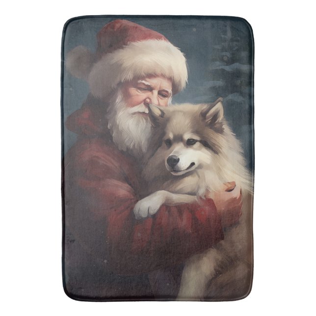 Finnish Lapphund Santa Claus Festive Christmas Bath Mat (Front Vertical)