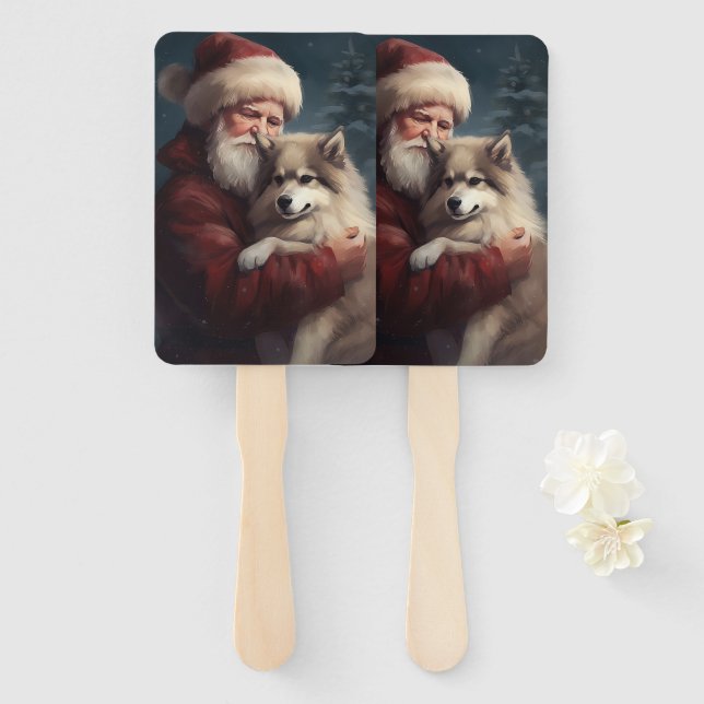 Finnish Lapphund Santa Claus Festive Christmas Hand Fan (Front and Back)