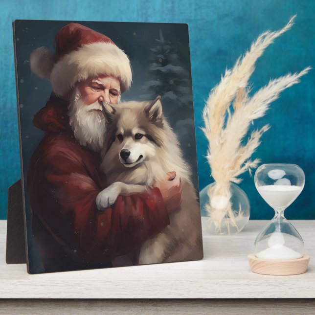 Finnish Lapphund Santa Claus Festive Christmas Plaque (Side)