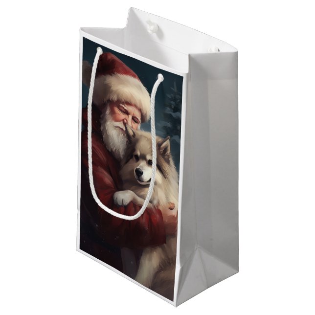 Finnish Lapphund Santa Claus Festive Christmas Small Gift Bag (Front Angled)