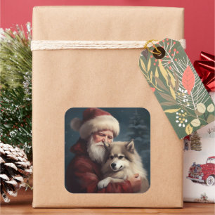 Finnish Lapphund Santa Claus Festive Christmas Square Sticker
