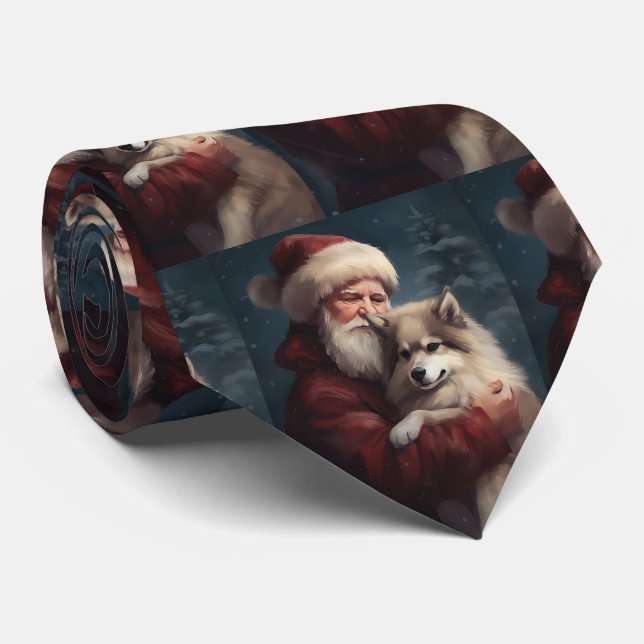 Finnish Lapphund Santa Claus Festive Christmas Tie (Rolled)