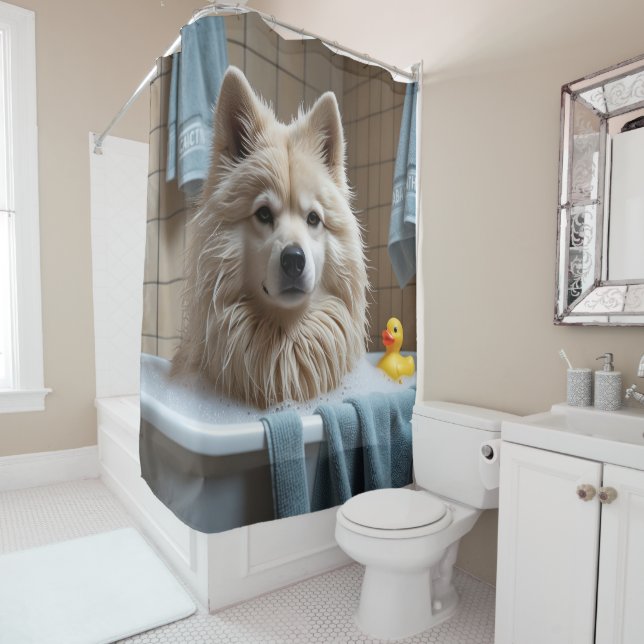 Finnish Lapphund  Sloppy Sleepy Cute Funny  Shower Curtain (In Situ)