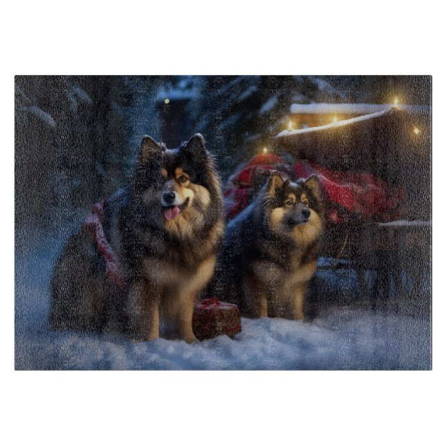 Finnish Lapphund Snowy Sleigh Christmas Decor  Cutting Board (Front)