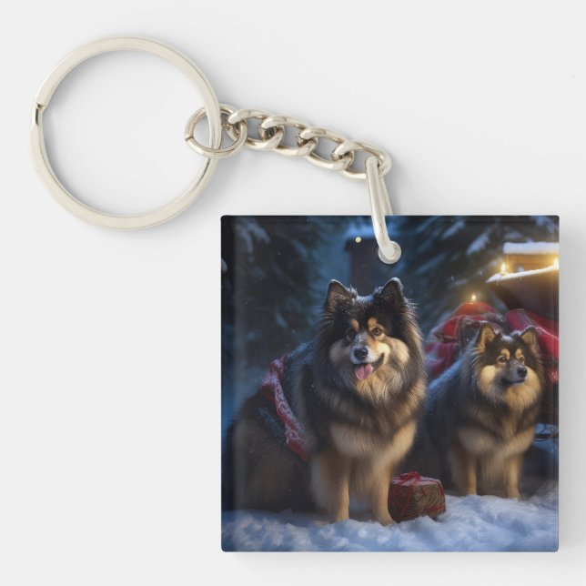 Finnish Lapphund Snowy Sleigh Christmas Decor  Key Ring (Front)