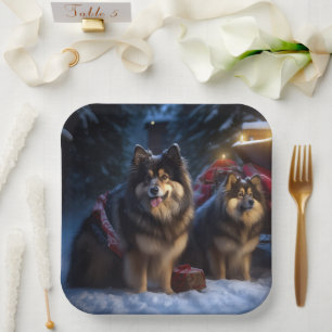 Finnish Lapphund Snowy Sleigh Christmas Decor  Paper Plate