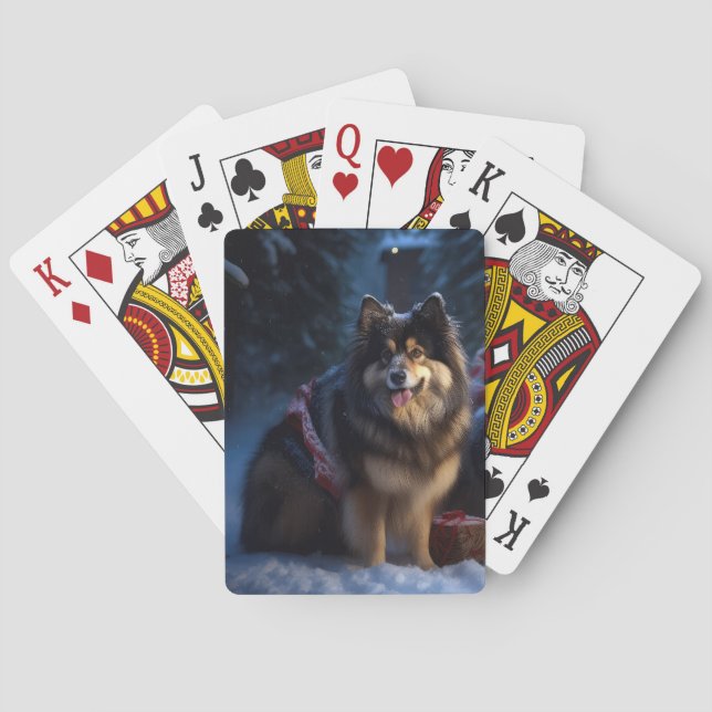 Finnish Lapphund Snowy Sleigh Christmas Decor  Playing Cards (Back)