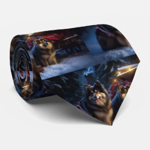 Finnish Lapphund Snowy Sleigh Christmas Decor Tie