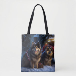 Finnish Lapphund Snowy Sleigh Christmas Decor Tote Bag