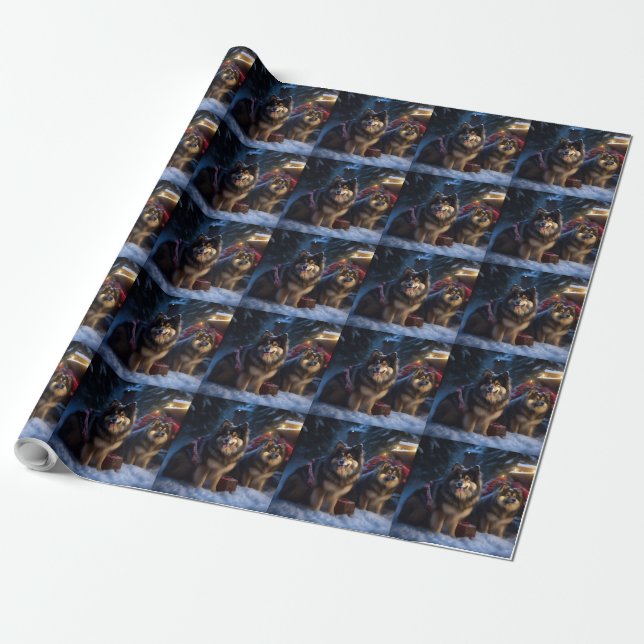 Finnish Lapphund Snowy Sleigh Christmas Decor  Wrapping Paper (Unrolled)