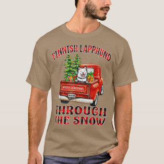 Finnish Lapphund Through The Snow Christmas Truck  T-Shirt