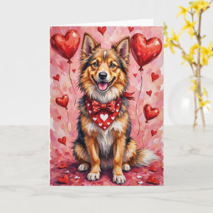 Finnish Lapphund Valentine Dog Sitting with Hearts Card