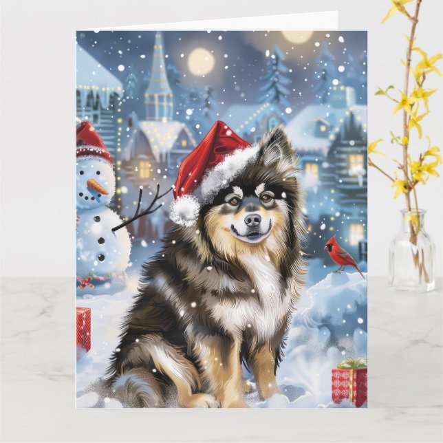 Finnish Lapphund Winter Wonderland Christmas Joy  Card (Yellow Flower)