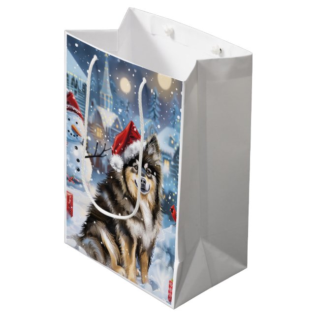 Finnish Lapphund Winter Wonderland Christmas Joy  Medium Gift Bag (Front Angled)