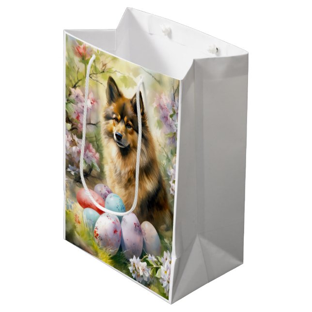 Finnish Lapphund  with Easter Eggs Medium Gift Bag (Front Angled)