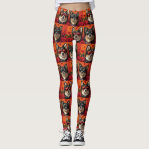 Finnish Lapphund With Heart Roses Valentine's Day Leggings