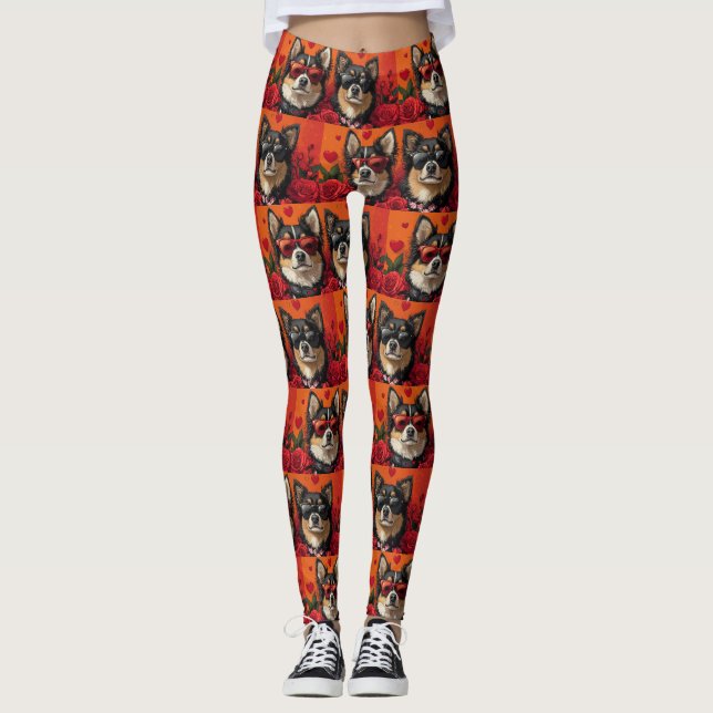 Finnish Lapphund With Heart Roses Valentine's Day Leggings (Front)