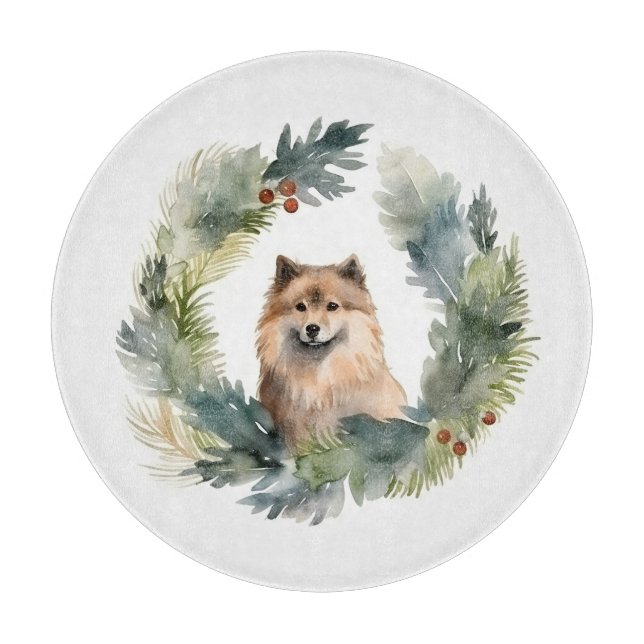 Finnish lappund Christmas Wreath Festive Pup Cutting Board (Front)