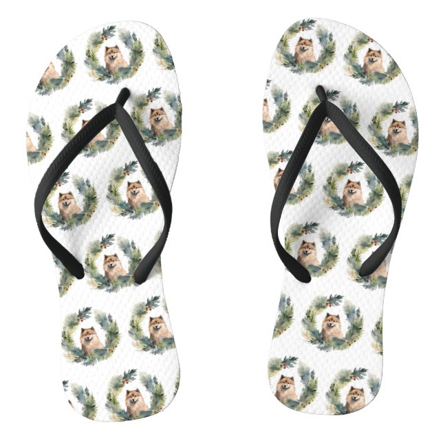 Finnish lappund Christmas Wreath Festive Pup Flip Flops (Footbed)