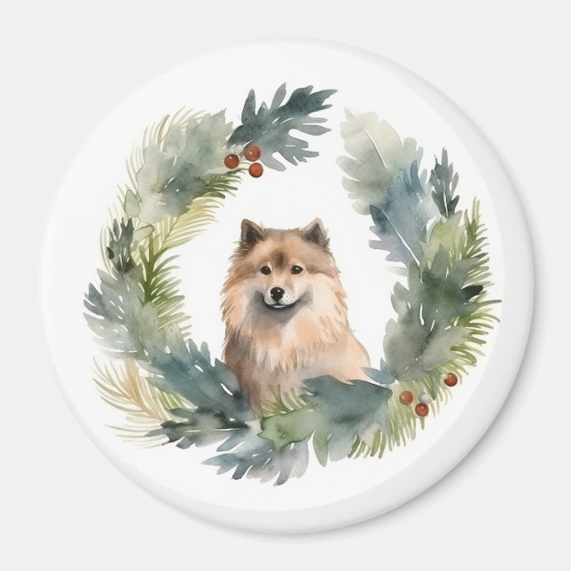 Finnish lappund Christmas Wreath Festive Pup Magnet (Front)