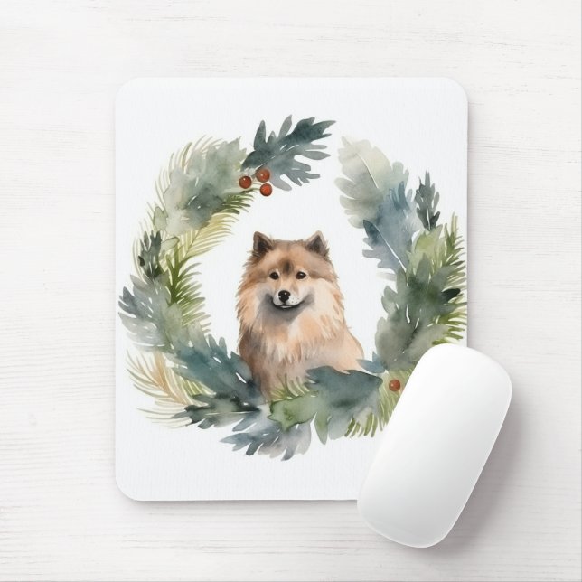 Finnish lappund Christmas Wreath Festive Pup Mouse Mat (With Mouse)