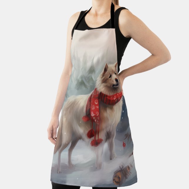 Finnish Lappund Dog in Snow Christmas  Apron (Insitu)