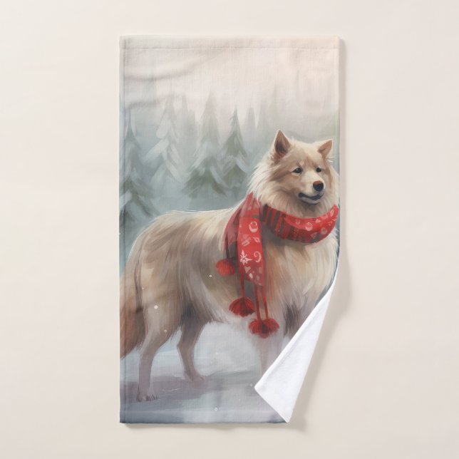 Finnish Lappund Dog in Snow Christmas  Bath Towel Set (Hand Towel)