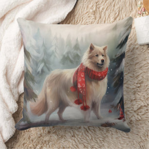 Finnish Lappund Dog in Snow Christmas Cushion