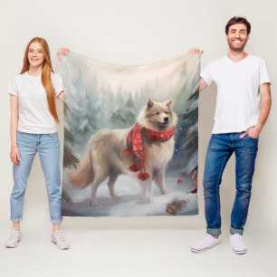 Finnish Lappund Dog in Snow Christmas Fleece Blanket
