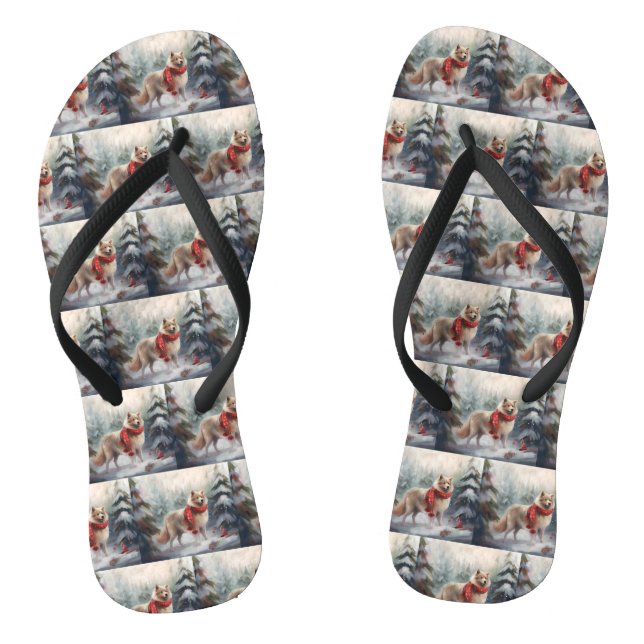 Finnish Lappund Dog in Snow Christmas  Flip Flops (Footbed)
