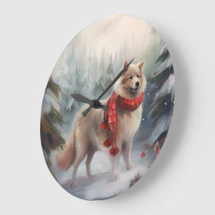 Finnish Lappund Dog in Snow Christmas Large Clock