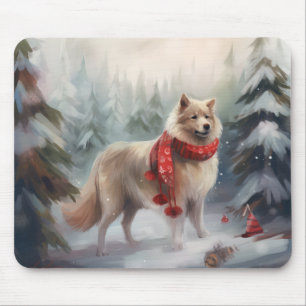 Finnish Lappund Dog in Snow Christmas Mouse Mat