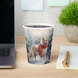 Finnish Lappund Dog in Snow Christmas Paper Cups