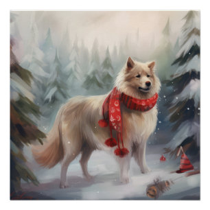 Finnish Lappund Dog in Snow Christmas Poster