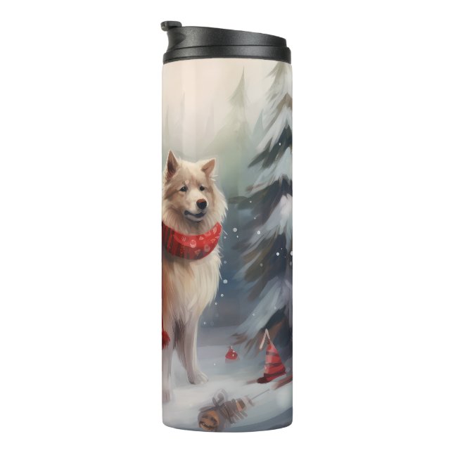 Finnish Lappund Dog in Snow Christmas  Thermal Tumbler (Rotated Right)