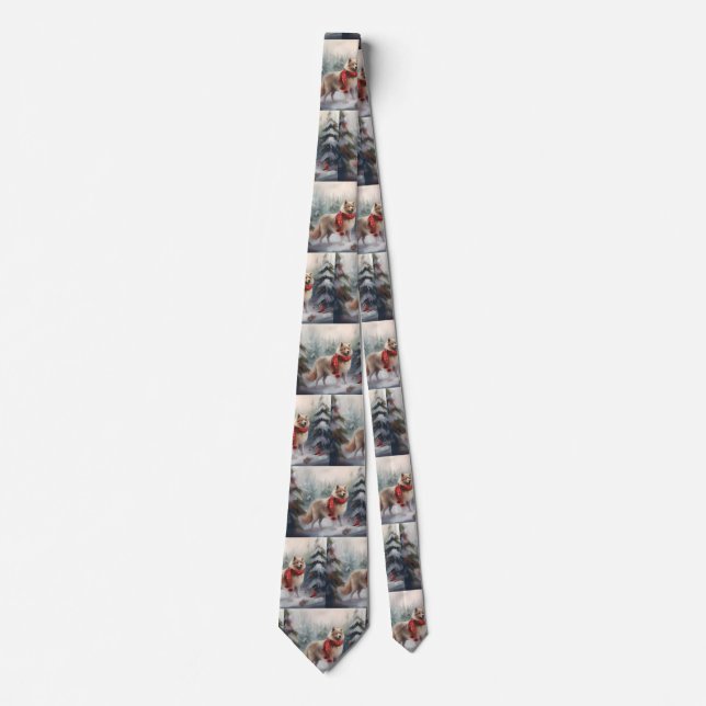 Finnish Lappund Dog in Snow Christmas  Tie (Front)