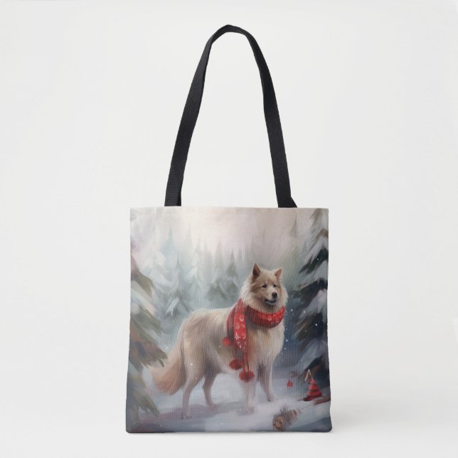Finnish Lappund Dog in Snow Christmas  Tote Bag (Front)