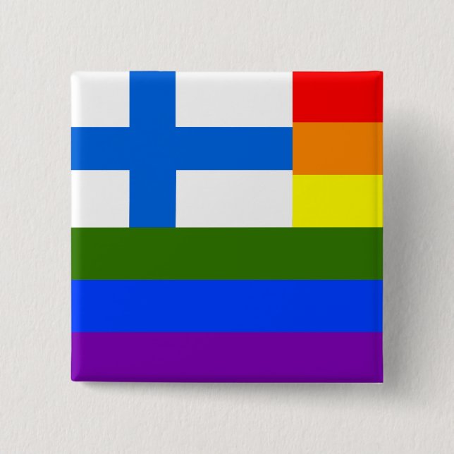 FINNISH LGBT RAINBOW FLAG 15 CM SQUARE BADGE (Front)