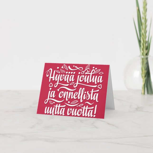 Finnish Merry Christmas Happy New Year. Editable Holiday Card (Front)