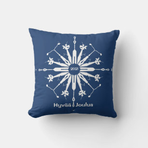 Finnish Merry Christmas Snowflake Cushion