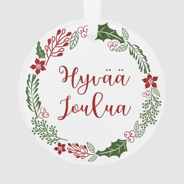 Finnish Merry Christmas Wreath, Hyvää joulua Ornament (Back)