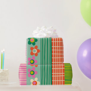 Finnish Patchwork Cheerful Flower Stripe Pattern Wrapping Paper