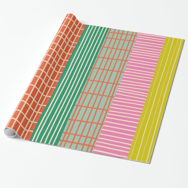 Finnish Patchwork Stripes Colourful Pattern Wrapping Paper (Unrolled)