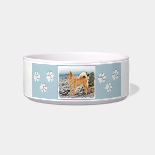 Finnish Spitz at Seashore Painting - Dog Art Bowl
