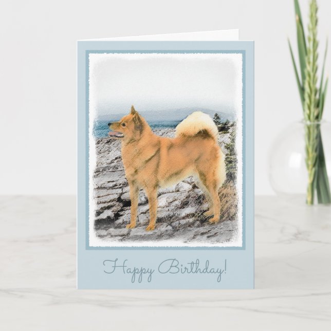 Finnish Spitz at Seashore Painting - Dog Art Card (Front)