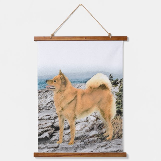 Finnish Spitz at Seashore Painting - Dog Art Hanging Tapestry (Front)